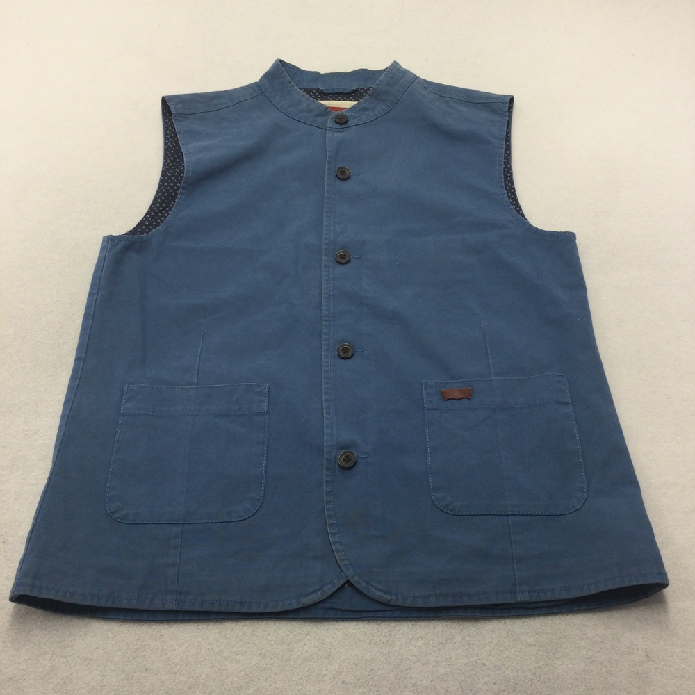 Levis Vest Mens Large Blue Canvas Button Front Lined Workwear Utility Casual
